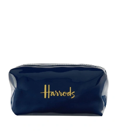 Harrods Patent Square Cosmetic Bag In Navy