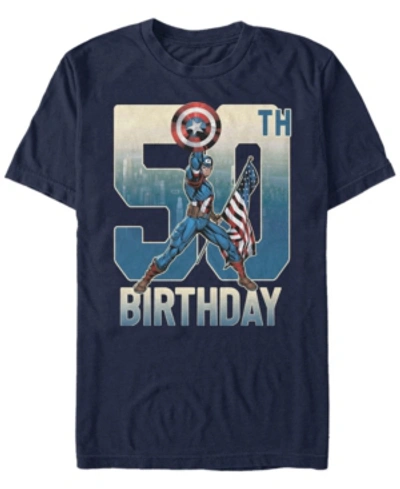 Marvel Men's  Captain America 50th Birthday Short Sleeve T-shirt In Navy
