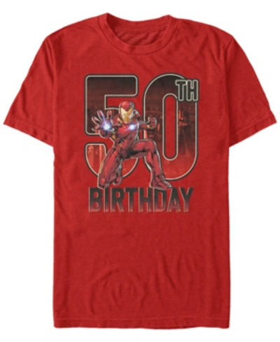 Marvel Men's  Iron Man 50th Birthday Action Pose Short Sleeve T-shirt In Red
