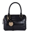 HARRODS MINI CROC-EMBOSSED BARREL BAG,14983399