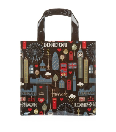 Harrods Small Glitter London Shopper Bag In Black