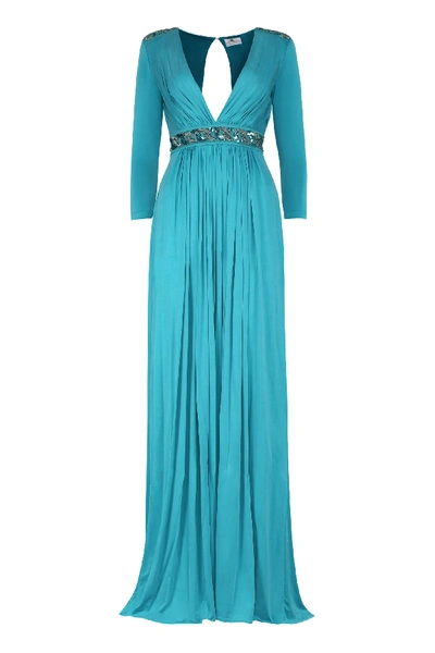 Elisabetta Franchi Celyn B. Long Dress With Embroideries In Blue