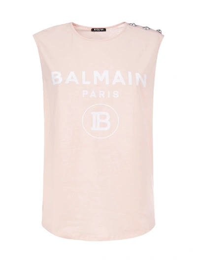 Balmain Short Sleeve T-shirt In Rose Blanc