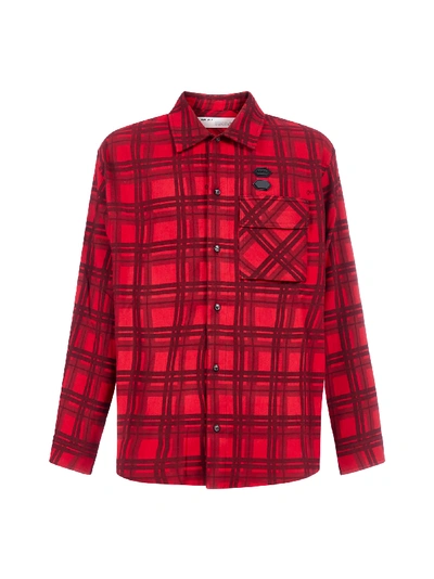 Off-white Oversize Check Cotton Flannel Shirt In Red