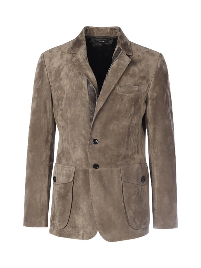 Tom Ford Leather Coat In Beige