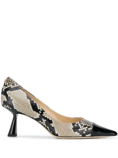 Jimmy Choo Rene 65 Snake-embossed Leather Heeled Courts In Nude And Neutrals