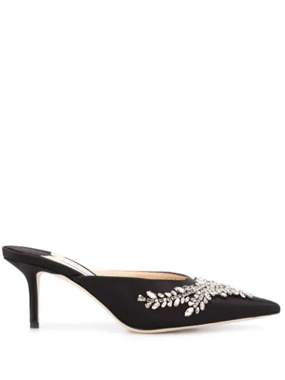 Jimmy Choo Rav 65 Crystal-embellished Satin Mules In Black