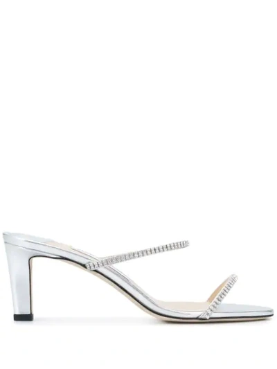 Jimmy Choo Brea 65mm Crystal-embellished Metallic Leather Sandals In Silver