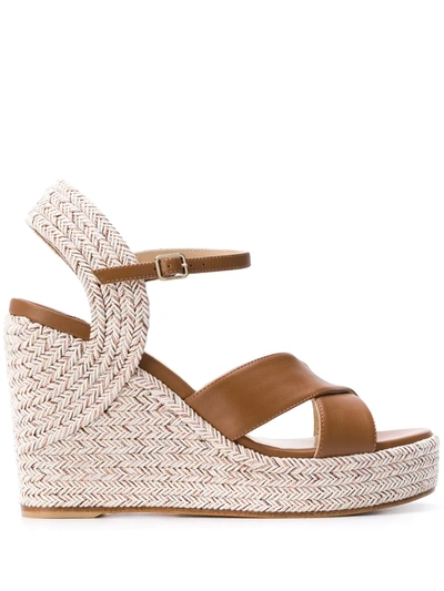 Jimmy Choo Dellena 100 Leather Espadrille Wedge Sandals In Cuoio/cuoio+mix