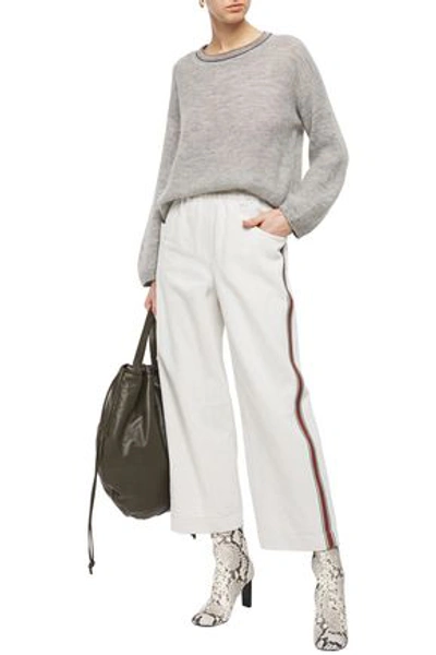 Brunello Cucinelli Bead-embellished Cotton And Linen-blend Drill Wide-leg Pants In Off-white