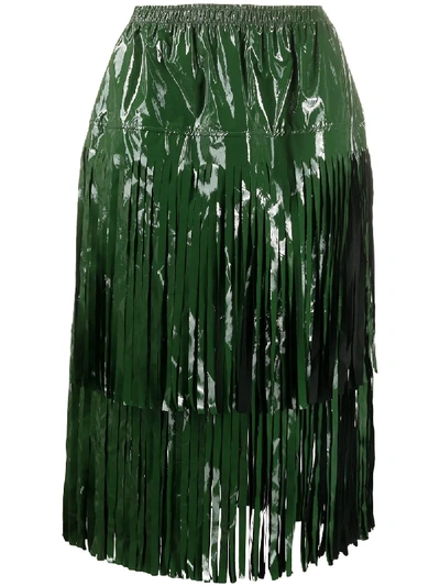Sara Lanzi Layered Fringed Skirt In Green