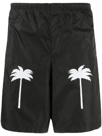 Palm Angels Palm-print Swim Shorts In Black