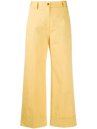 Brag-wette High-rise Wide-leg Cropped Trousers In Yellow