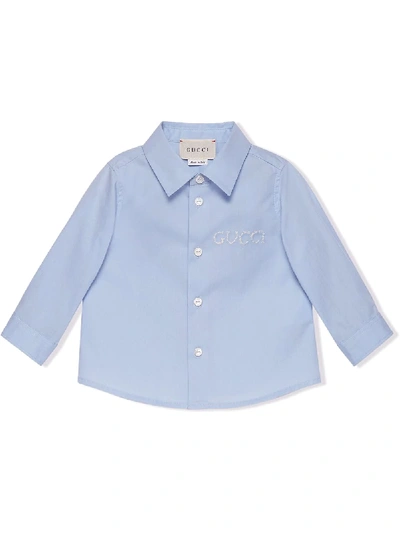 Gucci Babies' Embroidered Shirt In Blue