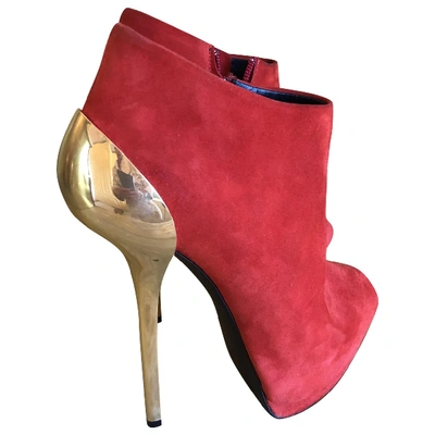 Pre-owned Giuseppe Zanotti Open Toe Boots In Red