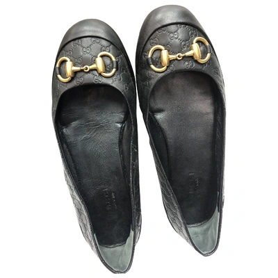 Pre-owned Gucci Leather Flats In Black