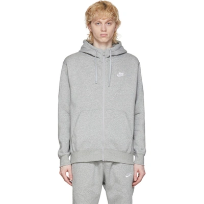 Nike Sportswear Club Logo-embroidered Cotton-blend Jersey Zip-up Hoodie In Grey