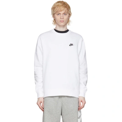 Nike Tech Fleece-lined Crew-neck Sweatshirt In White