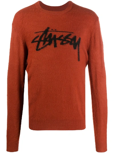 Stussy Brushed Out Logo Jumper In Brown