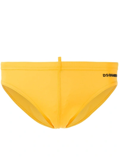 Dsquared2 Rubberised Logo Swimming Trunks In Yellow