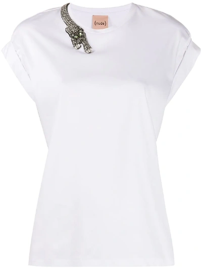 Nude Embellished-tiger Short-sleeve T-shirt In White