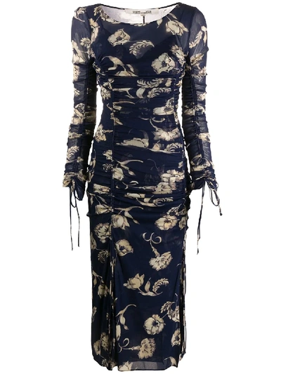 Diane Von Furstenberg Floral-print Ruched Dress In Blue