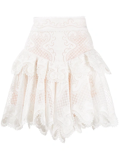 Zimmermann Wave Flip High Waisted Skirt In White