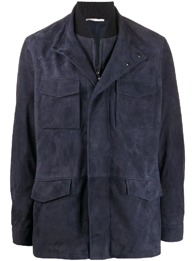 Pal Zileri Suede Field Jacket In Blue