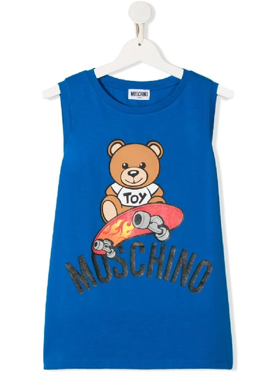 Moschino Teen Skate Teddy Bear Tank Top In Blue