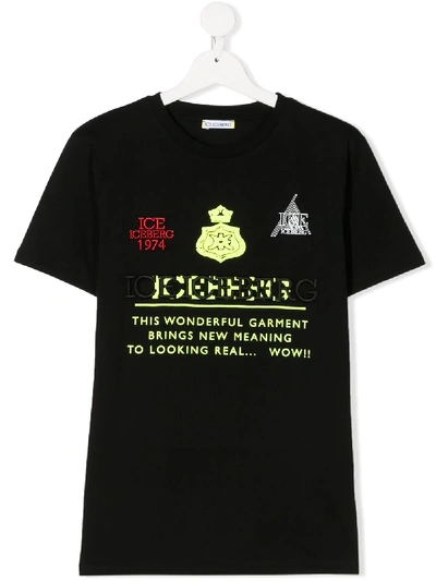 Iceberg Teen Slogan Print T-shirt In Black