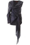 Sies Marjan Nezha Asymmetric Crinkled-satin Top In Dark Navy (blue)