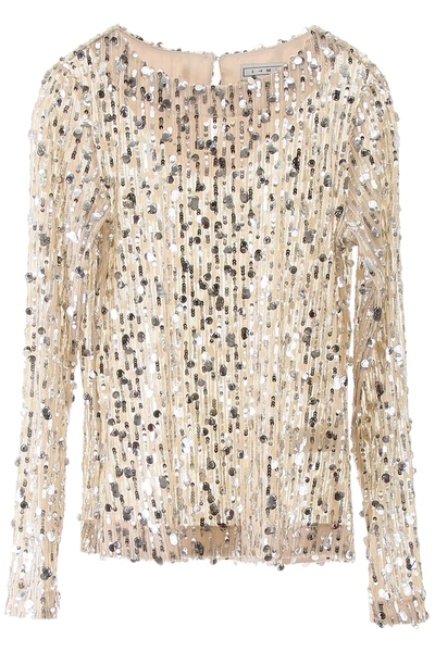 In The Mood For Love Mame Sequined Top In Beige,silver