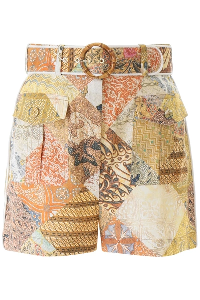 Zimmermann Printed Shorts In Beige,yellow,orange