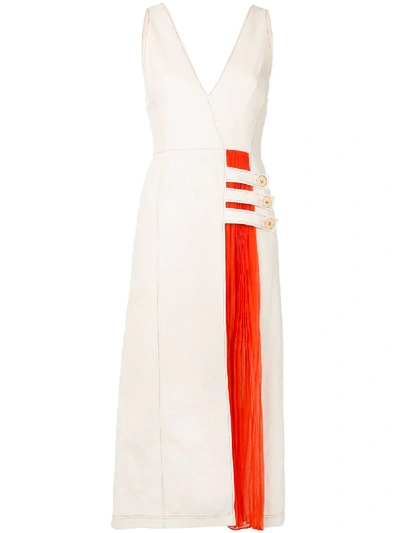 Alexis Ilan Pleated Contrast Panel Dress In Ivory