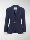 PRADA BELTED SINGLE-BREASTED BLAZER,15092933