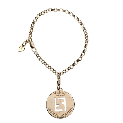 Pre-owned Fendi Ff Identification Charm Gold Tone Bracelet