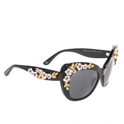 Pre-owned Dolce & Gabbana Black Dg 4230 Floral Embellished Cat Eye Sunglasses