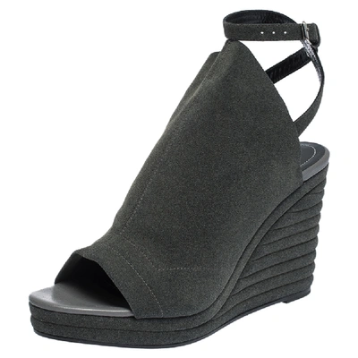 Pre-owned Balenciaga Grey Suede Gloves Platform Wedge Ankle Strap Sandals Size 41