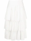 See By Chloé Tiered Ruffle Midi Skirt In White
