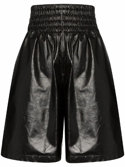 Bottega Veneta Shirred Leather Shorts In Black