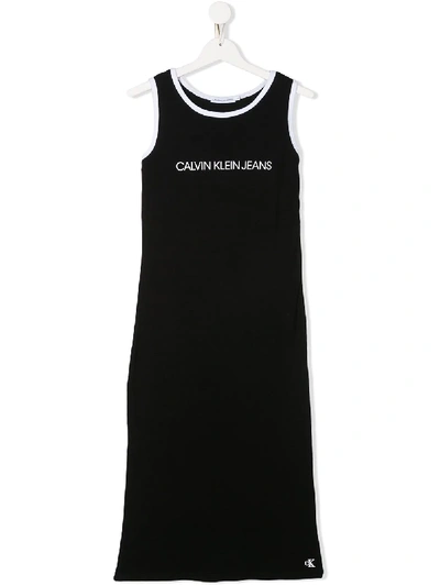 Calvin Klein Teen Logo Printed Tank Top Dress In Black