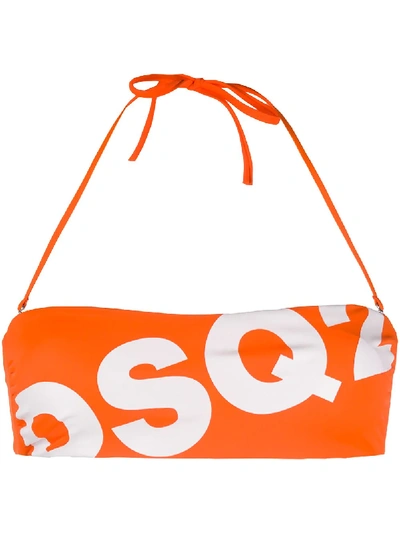 Dsquared2 Logo Print Bikini Top In Orange