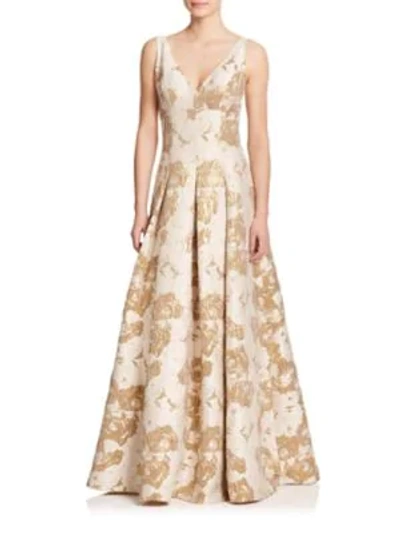 Aidan Mattox Metallic Jacquard Ball Gown In Ivory