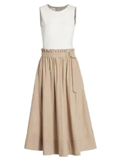 Akris Punto Contrast Top Ruched Waist Dress In Cream Sand