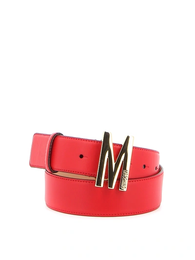 Moschino M Logo Buckle Leather Belt In Red