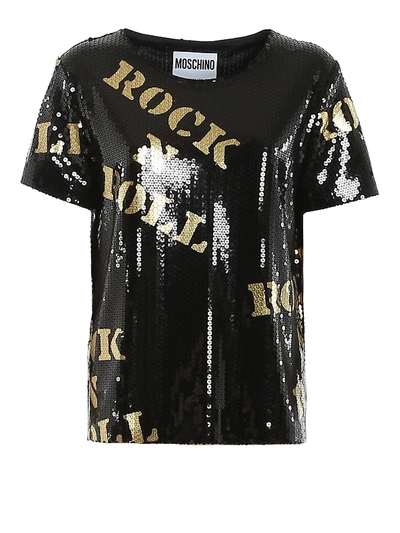 Moschino Hollywood Stencils Sequin T-shirt In Black