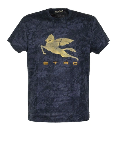 Etro T-shirt With Pegaso Print In Blue