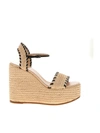 CASADEI WOVEN LEATHER WEDGES IN ECRU AND BLACK
