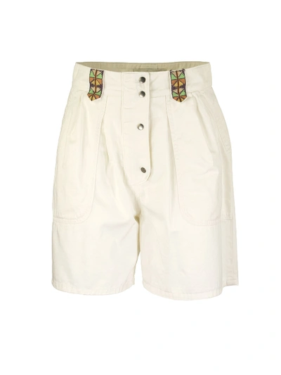 Etro High Waist Cotton Twill Shorts In White