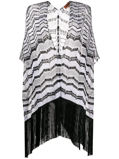 Missoni Fine-knit Fringed Poncho In Black
